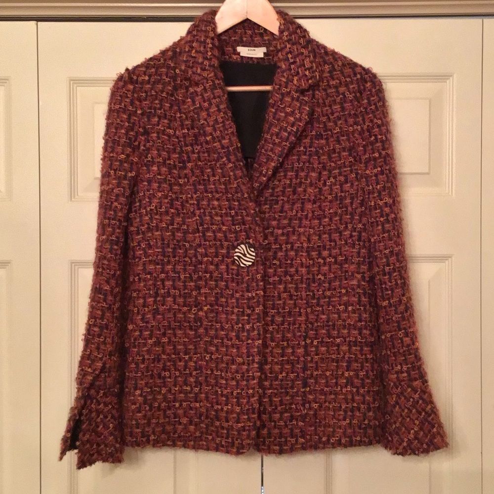 EDUN Textured Weave Tweed Jacket with Flutter Sleeves